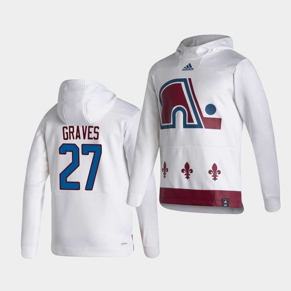 Men Colorado Avalanche 27 Graves White NHL 2021 Adidas Pullover Hoodie Jersey